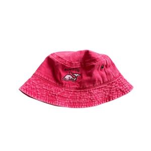 BJB Boston Pink Whale Embroidered Bucket Hat Washed Red Cotton Sun Hat